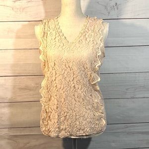 Cream Colored Lace Sleeveless Top L